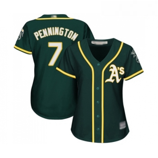 Womens Oakland Athletics 7 Cliff Pennington Replica Green Alternate 1 Cool Base Baseball Jersey