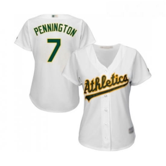 Womens Oakland Athletics 7 Cliff Pennington Replica White Home Cool Base Baseball Jersey