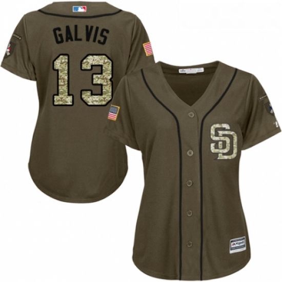 Womens Majestic San Diego Padres 13 Freddy Galvis Authentic Green Salute to Service Cool Base MLB Je