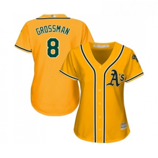 Womens Oakland Athletics 8 Robbie Grossman Replica Gold Alternate 2 Cool Base Baseball Jersey