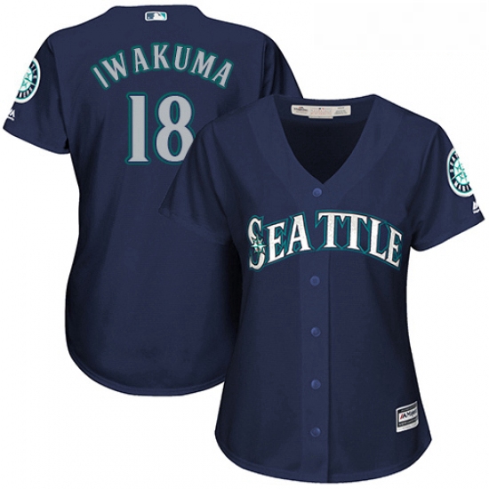 Womens Majestic Seattle Mariners 18 Hisashi Iwakuma Authentic Navy Blue Alternate 2 Cool Base MLB Je