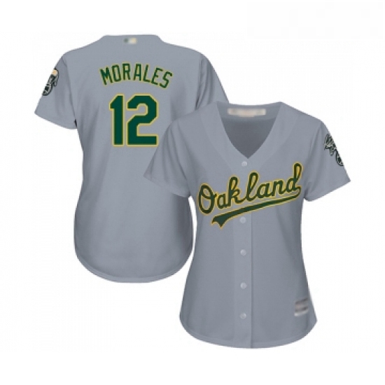 Womens Oakland Athletics 12 Kendrys Morales Replica Grey Road Cool Base Baseball Jersey