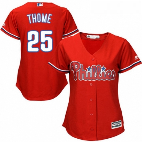 Womens Majestic Philadelphia Phillies 25 Jim Thome Authentic Red Alternate Cool Base MLB Jersey