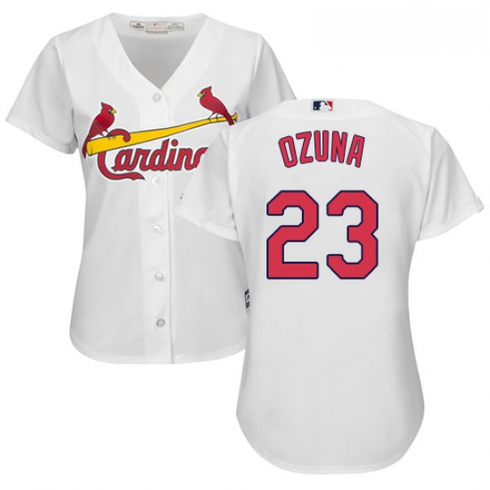 Womens Majestic St Louis Cardinals 23 Marcell Ozuna Authentic White Home Cool Base MLB Jersey