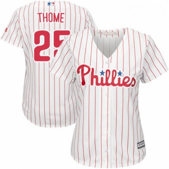 Womens Majestic Philadelphia Phillies 25 Jim Thome Authentic WhiteRed Strip Home Cool Base MLB Jerse