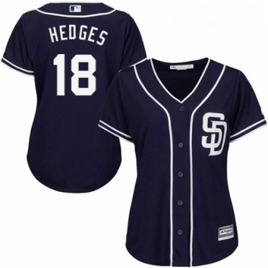 Womens Majestic San Diego Padres 18 Austin Hedges Authentic Navy Blue Alternate 1 Cool Base MLB Jers