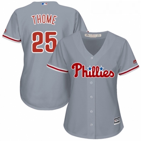 Womens Majestic Philadelphia Phillies 25 Jim Thome Replica Grey Road Cool Base MLB Jersey