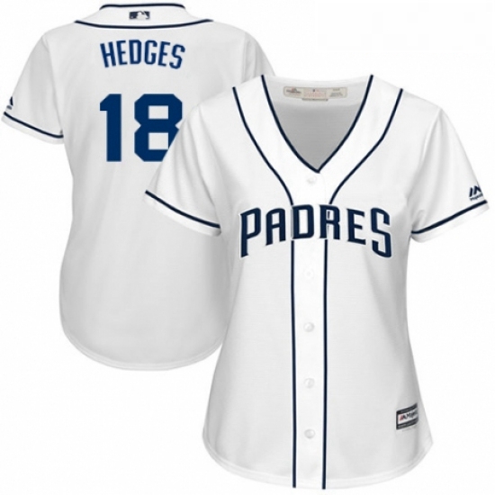 Womens Majestic San Diego Padres 18 Austin Hedges Replica White Home Cool Base MLB Jersey