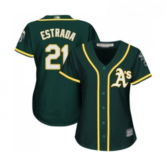 Womens Oakland Athletics 21 Marco Estrada Replica Green Alternate 1 Cool Base Baseball Jersey