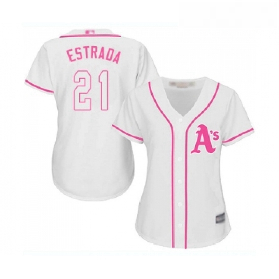 Womens Oakland Athletics 21 Marco Estrada Replica White Fashion Cool Base Baseball Jersey