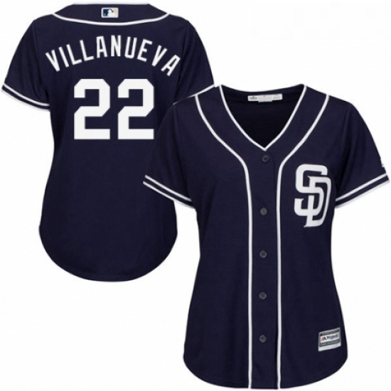 Womens Majestic San Diego Padres 22 Christian Villanueva Authentic Navy Blue Alternate 1 Cool Base M