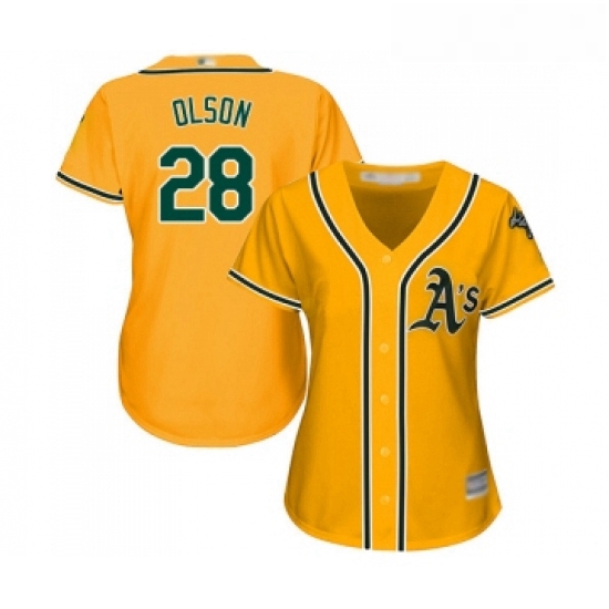 Womens Oakland Athletics 28 Matt Olson Replica Gold Alternate 2 Cool Base Baseball Jersey