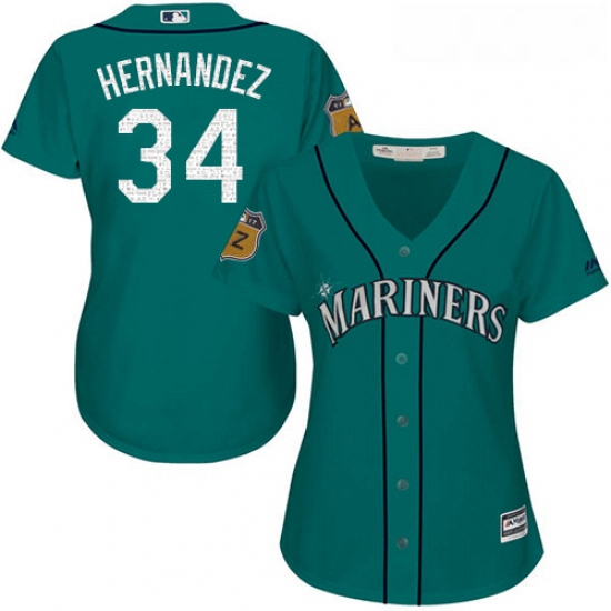 Womens Majestic Seattle Mariners 34 Felix Hernandez Authentic Aqua 2017 Spring Training Cool Base ML