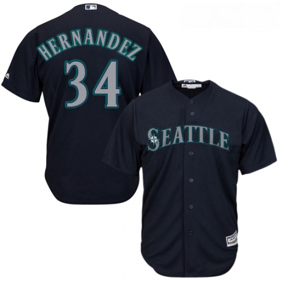 Womens Majestic Seattle Mariners 34 Felix Hernandez Authentic Navy Blue Alternate 2 Cool Base MLB Je