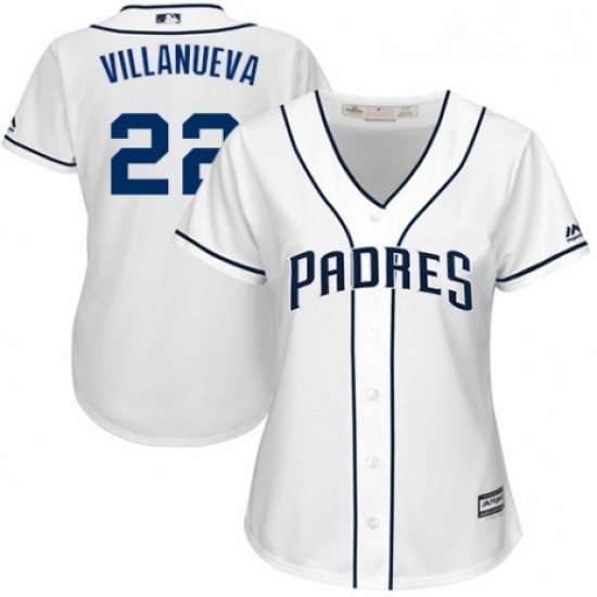 Womens Majestic San Diego Padres 22 Christian Villanueva Replica White Home Cool Base MLB Jersey