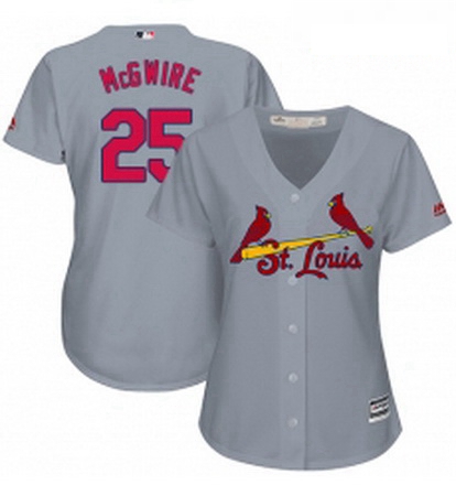 Womens Majestic St Louis Cardinals 25 Mark McGwire Replica Grey Road Cool Base MLB Jersey