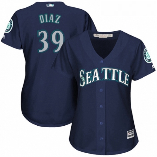 Womens Majestic Seattle Mariners 39 Edwin Diaz Replica Navy Blue Alternate 2 Cool Base MLB Jersey