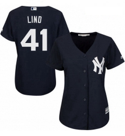 Womens Majestic New York Yankees 41 Adam Lind Authentic Navy Blue Alternate MLB Jersey