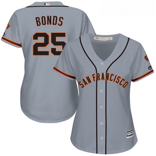 Womens Majestic San Francisco Giants 25 Barry Bonds Authentic Grey Road Cool Base MLB Jersey