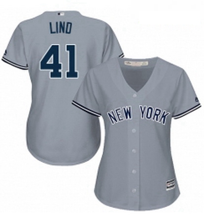 Womens Majestic New York Yankees 41 Adam Lind Replica Grey Road MLB Jersey