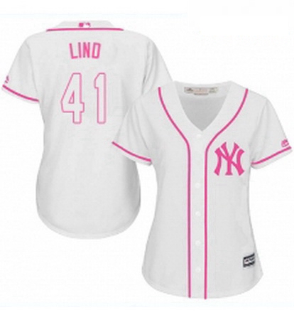 Womens Majestic New York Yankees 41 Adam Lind Replica White Fashion Cool Base MLB Jersey