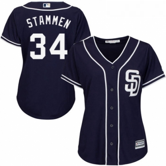 Womens Majestic San Diego Padres 34 Craig Stammen Authentic Navy Blue Alternate 1 Cool Base MLB Jers