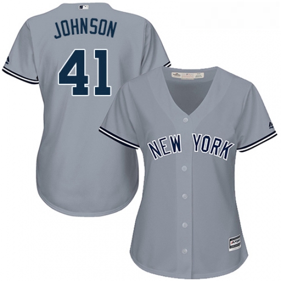 Womens Majestic New York Yankees 41 Randy Johnson Replica Grey Road MLB Jersey