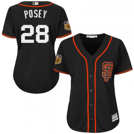 Womens Majestic San Francisco Giants 28 Buster Posey Authentic Black 2017 Spring Training Cool Base 