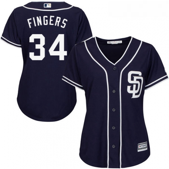 Womens Majestic San Diego Padres 34 Rollie Fingers Replica Navy 