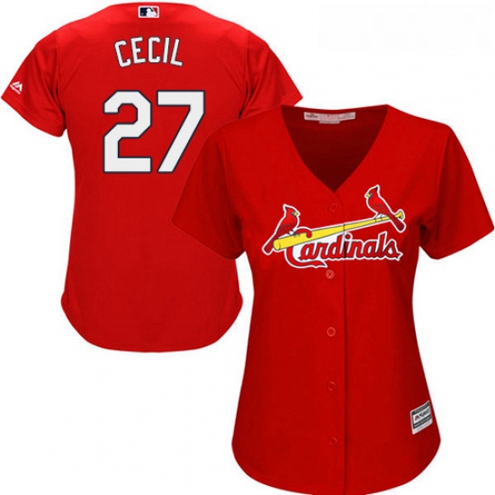 Womens Majestic St Louis Cardinals 27 Brett Cecil Replica Red Alternate Cool Base MLB Jersey