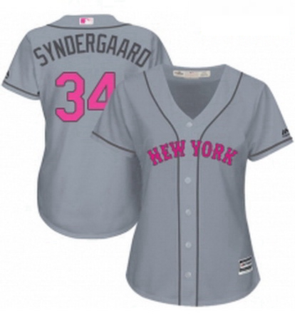 Womens Majestic New York Mets 34 Noah Syndergaard Authentic Grey Mothers Day Cool Base MLB Jersey