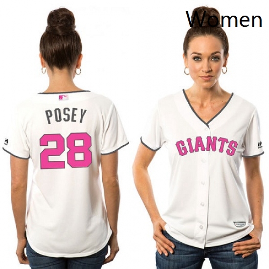 Womens Majestic San Francisco Giants 28 Buster Posey Authentic White Mothers Day Cool Base MLB Jerse