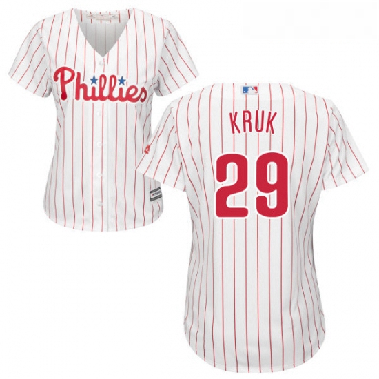 Womens Majestic Philadelphia Phillies 29 John Kruk Authentic WhiteRed Strip Home Cool Base MLB Jerse