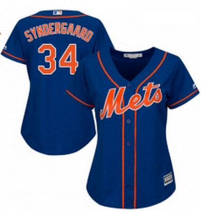 Womens Majestic New York Mets 34 Noah Syndergaard Authentic Royal Blue Alternate Home Cool Base MLB 