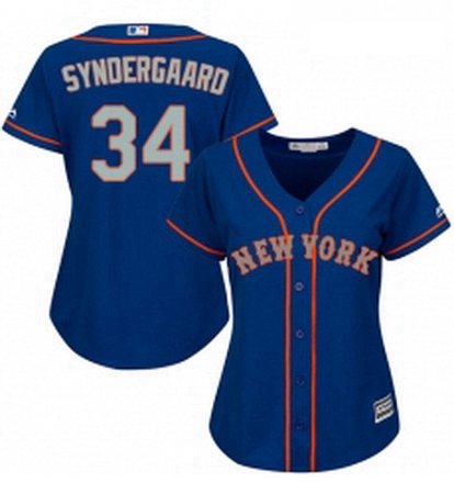 Womens Majestic New York Mets 34 Noah Syndergaard Authentic Royal Blue Alternate Road Cool Base MLB 