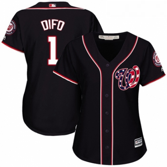 Womens Majestic Washington Nationals 1 Wilmer Difo Replica Navy Blue Alternate 2 Cool Base MLB Jerse