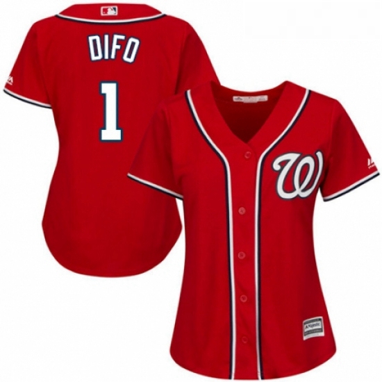 Womens Majestic Washington Nationals 1 Wilmer Difo Replica Red Alternate 1 Cool Base MLB Jersey