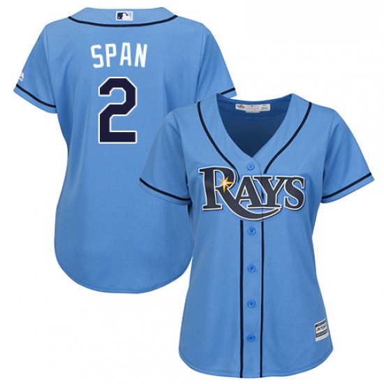 Womens Majestic Tampa Bay Rays 2 Denard Span Authentic Light Blue Alternate 2 Cool Base MLB Jersey