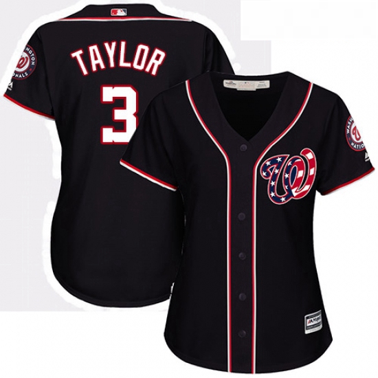 Womens Majestic Washington Nationals 3 Michael Taylor Replica Navy Blue Alternate 2 Cool Base MLB Je