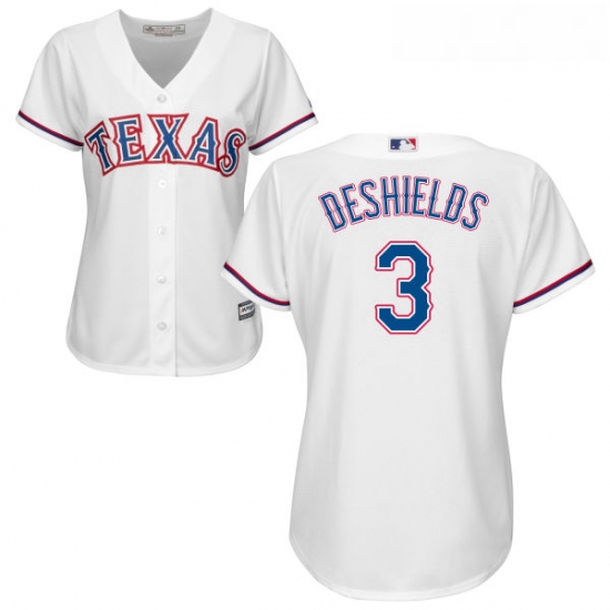 Womens Majestic Texas Rangers 3 Delino DeShields Replica White Home Cool Base MLB Jersey