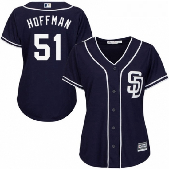 Womens Majestic San Diego Padres 51 Trevor Hoffman Authentic Navy Blue Alternate 1 Cool Base MLB Jer