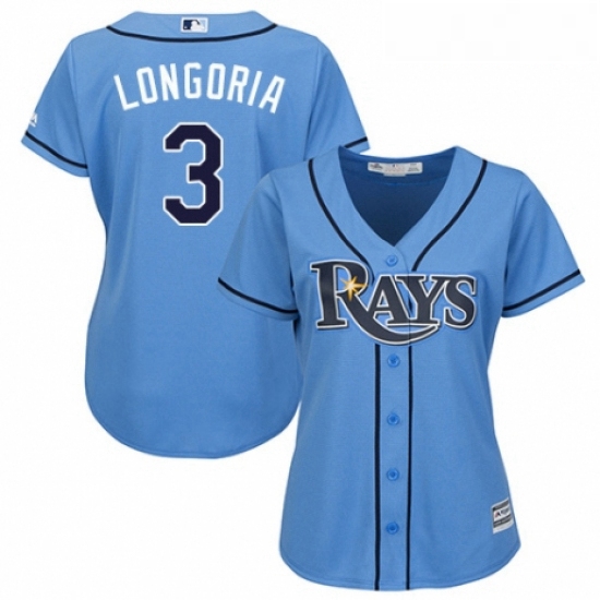 Womens Majestic Tampa Bay Rays 3 Evan Longoria Authentic Light Blue Alternate 2 Cool Base MLB Jersey