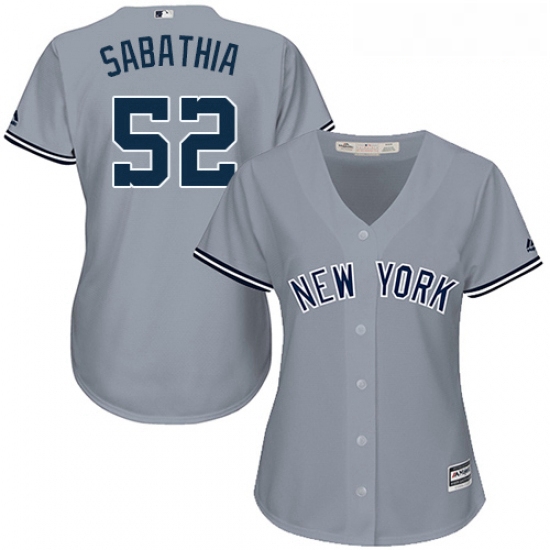 Womens Majestic New York Yankees 52 CC Sabathia Replica Grey Road MLB Jersey