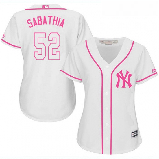 Womens Majestic New York Yankees 52 CC Sabathia Replica White Fashion Cool Base MLB Jersey