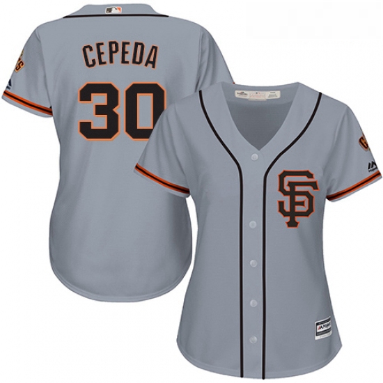 Womens Majestic San Francisco Giants 30 Orlando Cepeda Authentic Grey Road 2 Cool Base MLB Jersey