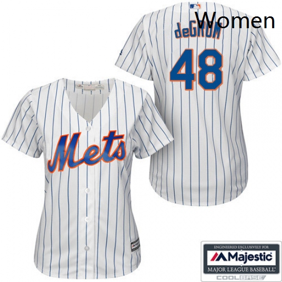 Womens Majestic New York Mets 48 Jacob deGrom Authentic WhiteBlue Strip MLB Jersey