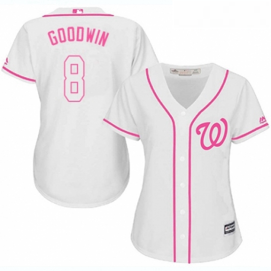 Womens Majestic Washington Nationals 8 Brian Goodwin Authentic White Fashion Cool Base MLB Jersey