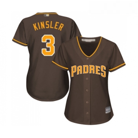 Womens San Diego Padres 3 Ian Kinsler Replica Brown Alternate Cool Base Baseball Jersey