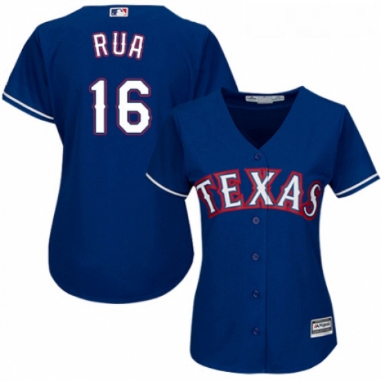 Womens Majestic Texas Rangers 16 Ryan Rua Replica Royal Blue Alternate 2 Cool Base MLB Jersey