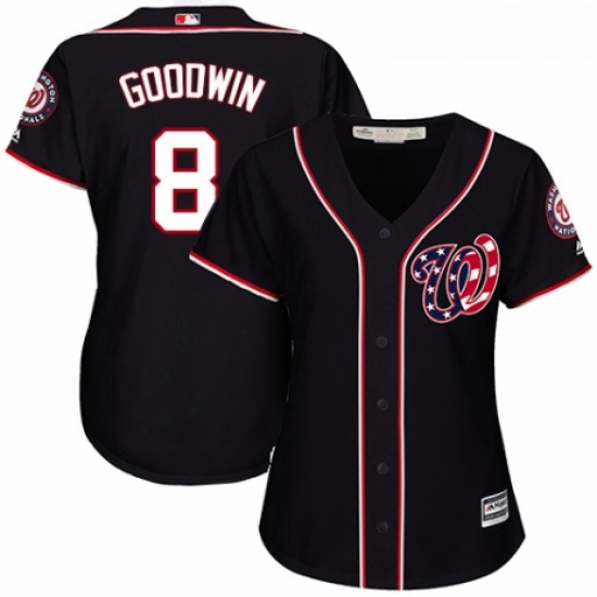 Womens Majestic Washington Nationals 8 Brian Goodwin Replica Navy Blue Alternate 2 Cool Base MLB Jer